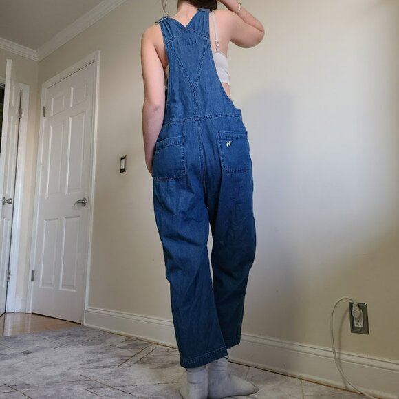 Vintage Mandal Bay Denim Overalls Womens L Hot Dog Embroidered Romper Cropped - Picture 5 of 11